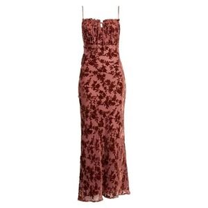 Rare London Velvet Burnout Maxi Dress Tie Front Bodycon Evening Gown 4 New